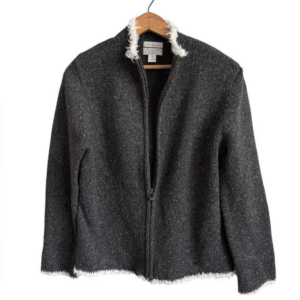 Christopher & Banks Hand Crochet Silk Blend Zip Sweater Jacket – Size M